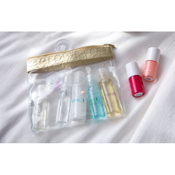 MIAMICA Gold Leopard Travel Bottles and Toiletry Bag Kit- 12 Piece