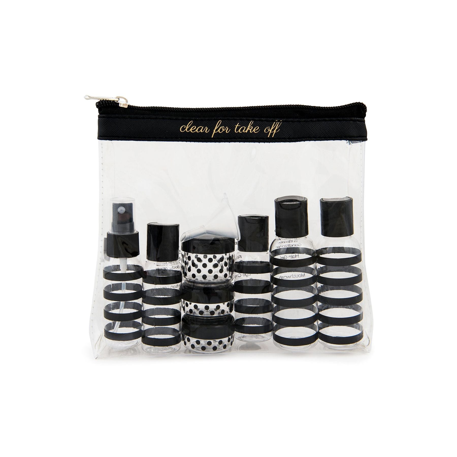 MIAMICA Saffiano Black Travel Bottles and Toiletry Bag Kit